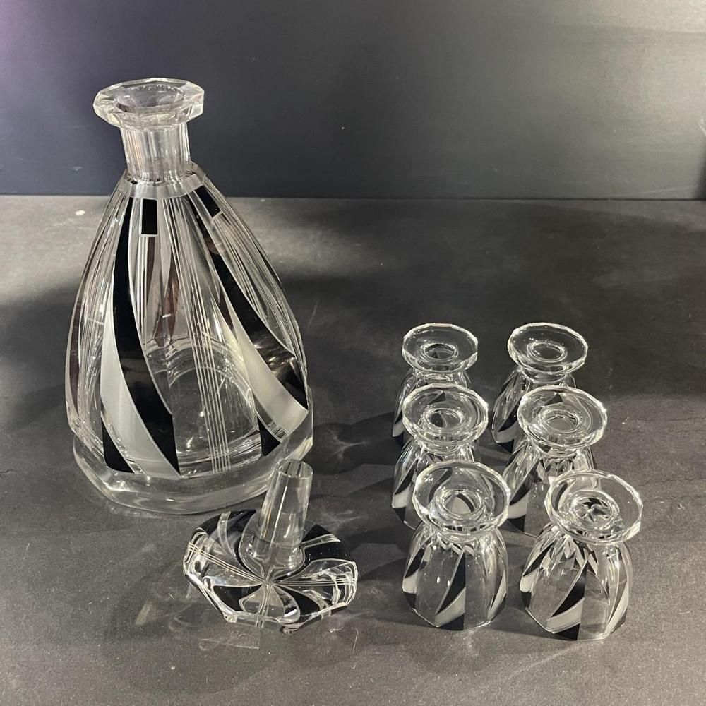 Liqueur Service In Cut Doubled Crystal By Karl Palda, 1930s, Set Of 8 photo vintage