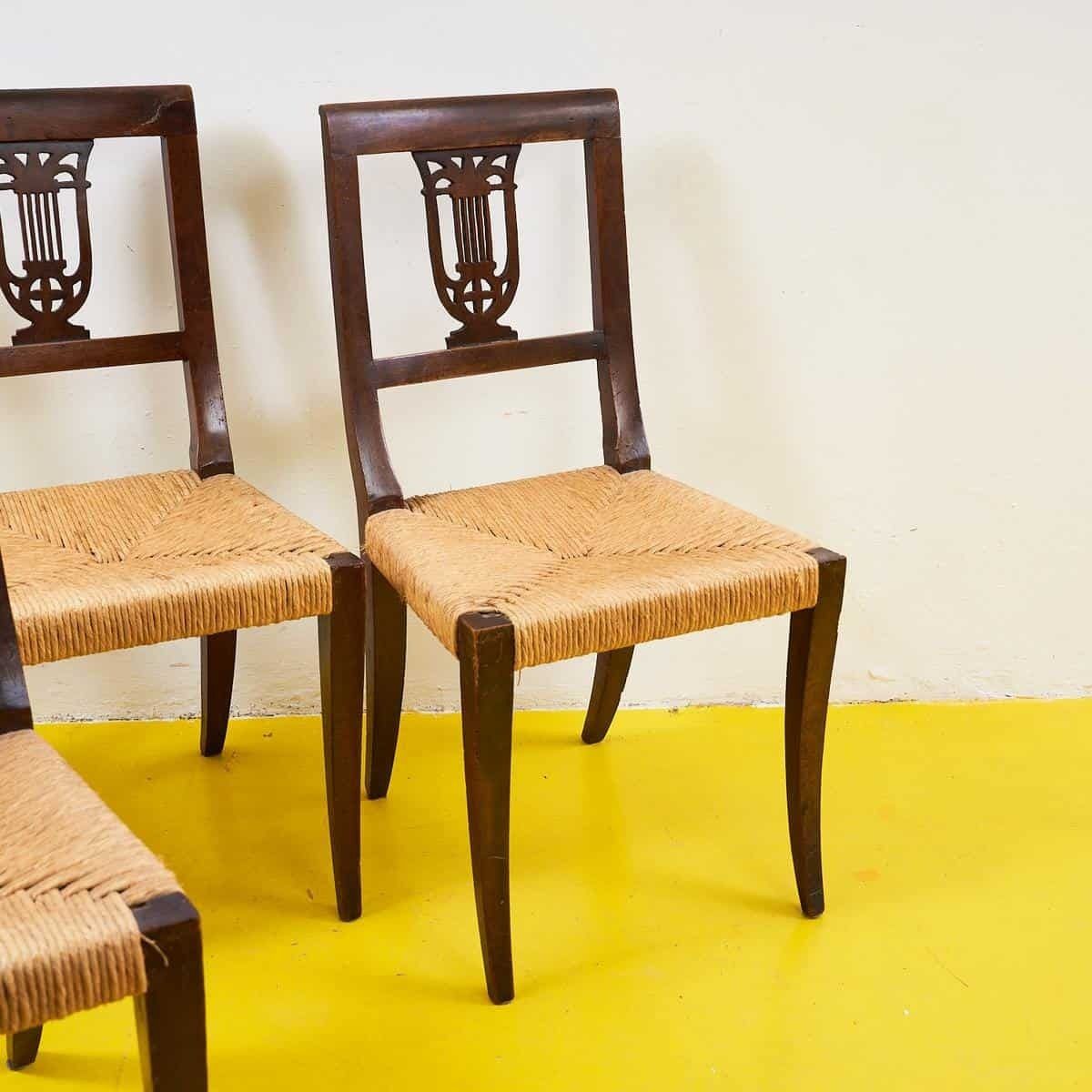 Antique Empire Wooden Chairs With Straw Seats, 6 Pieces photo buy