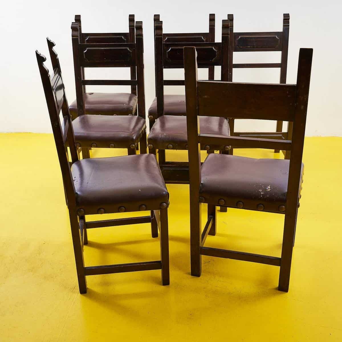 7 Piece Vintage Wooden Chair Set photo vinterior