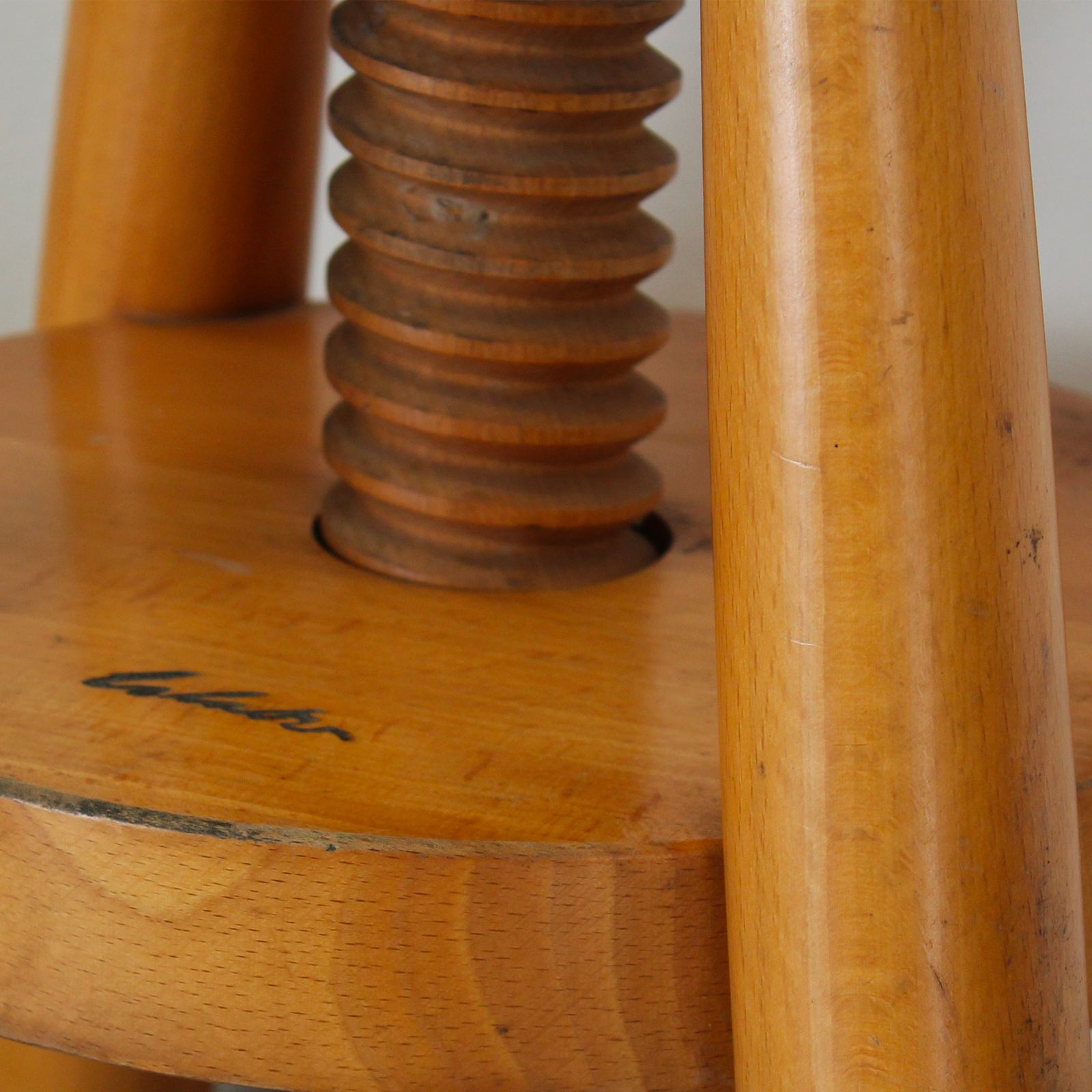 Pair Of Mid Century Modern Italian Fir Swivel Stools, 1960s, In The Style Of Charlotte Perriand photo vintage