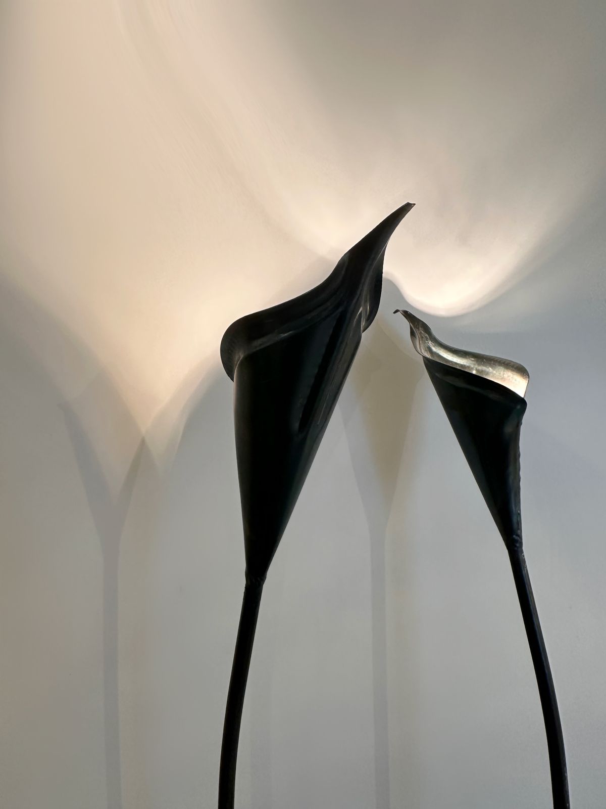Pair Of Spanish Bronze Lilly Shaped Lamps With Stone Bases, 1980 photo 325.0