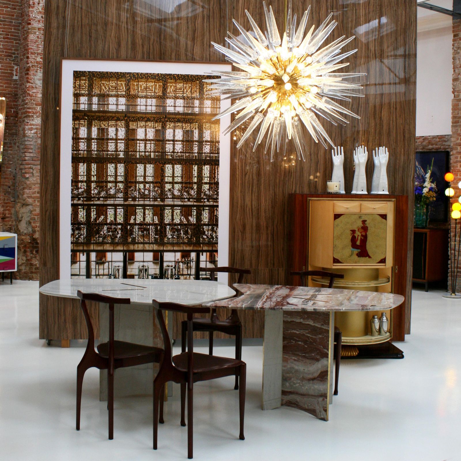 Mid Century Modern Sputnik Murano Glass And Brass Italian Chandelier photo Lighting