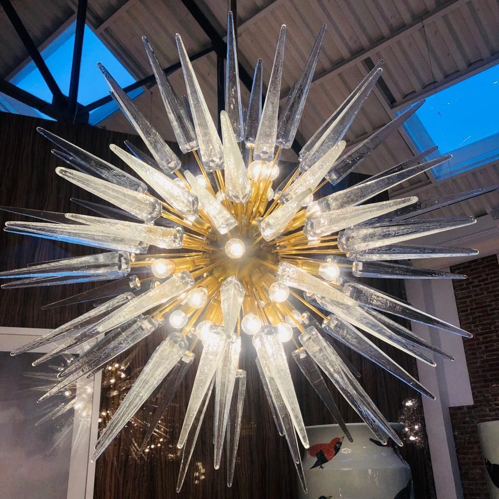 7152.0 Mid Century Modern Sputnik Murano Glass And Brass Italian Chandelier photo