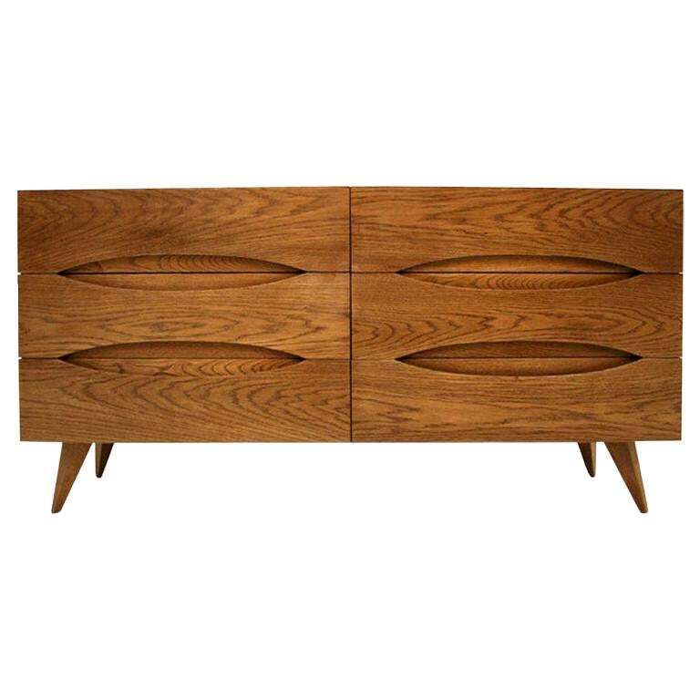 L.A. Studio Mid Century Modern Style Walnut Wood Italian Six Drawers Sideboard
