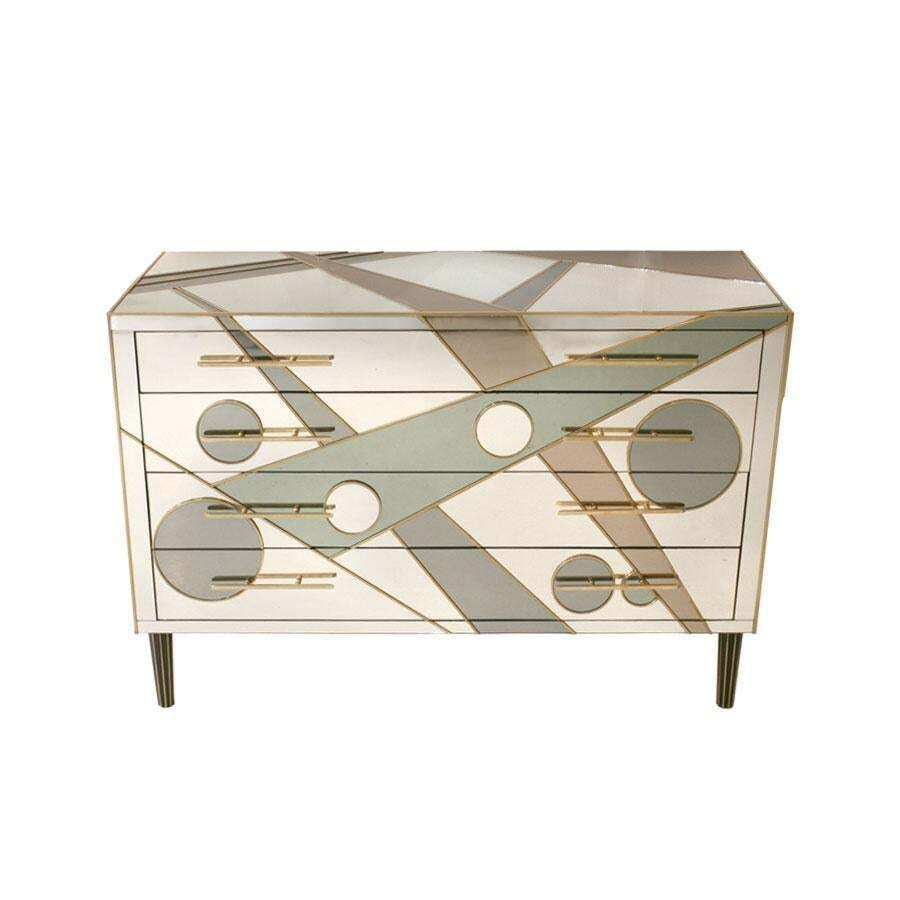 Midcentury Style Solid Wood Murano Glass And Brass Italian Commode photo furniture