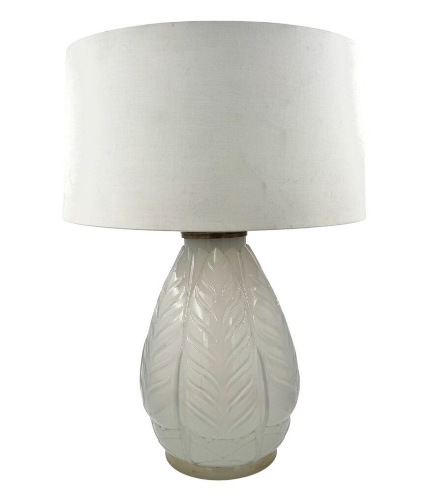 photo buy A French 1930s Cristallerie Lorraine Alsace Pressed Glass Opaline Lamp With Leaf Desgin