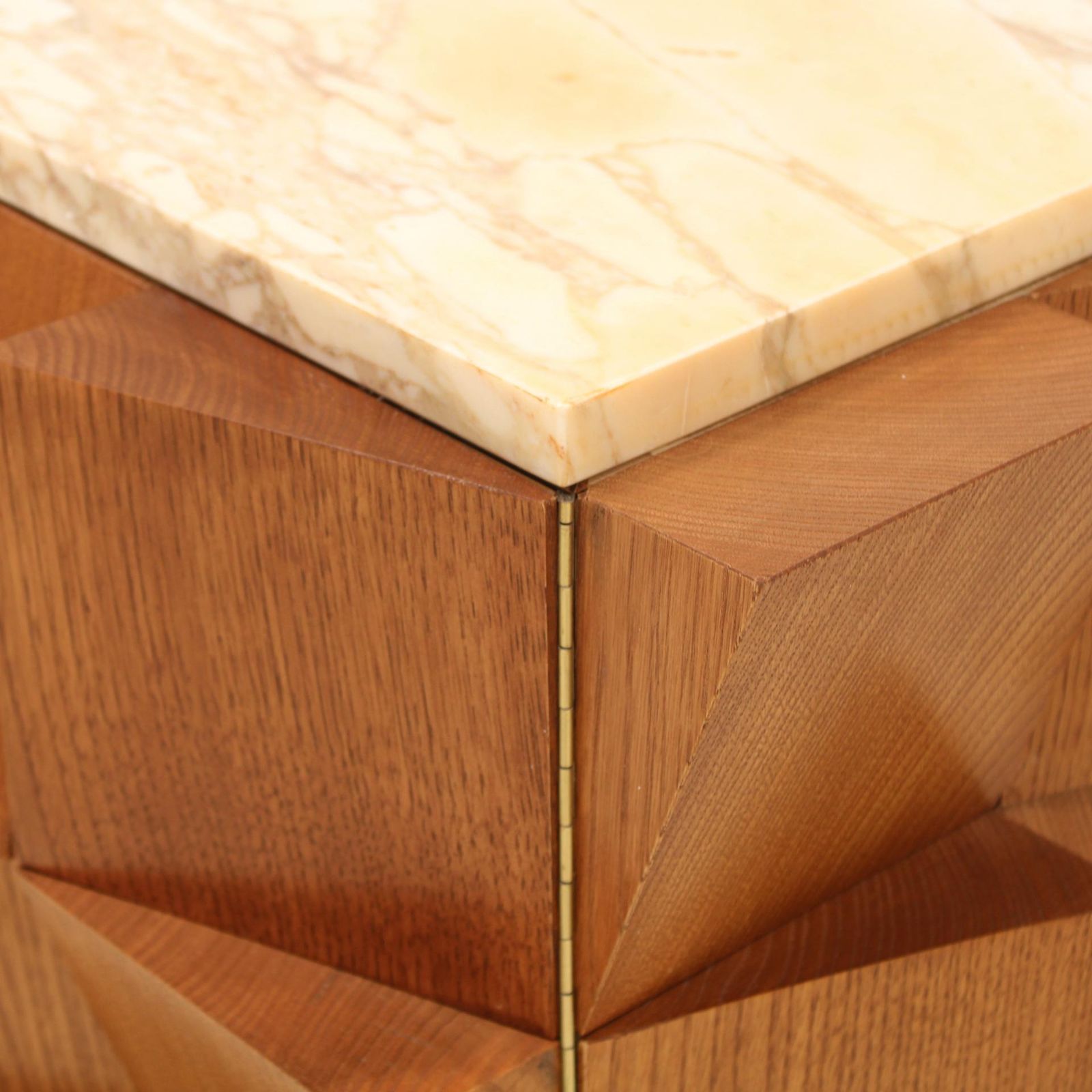 L.A. Studio Pair Of Birch Wood And Siena Marble Stone Italian Side/Night Tables photo vinterior