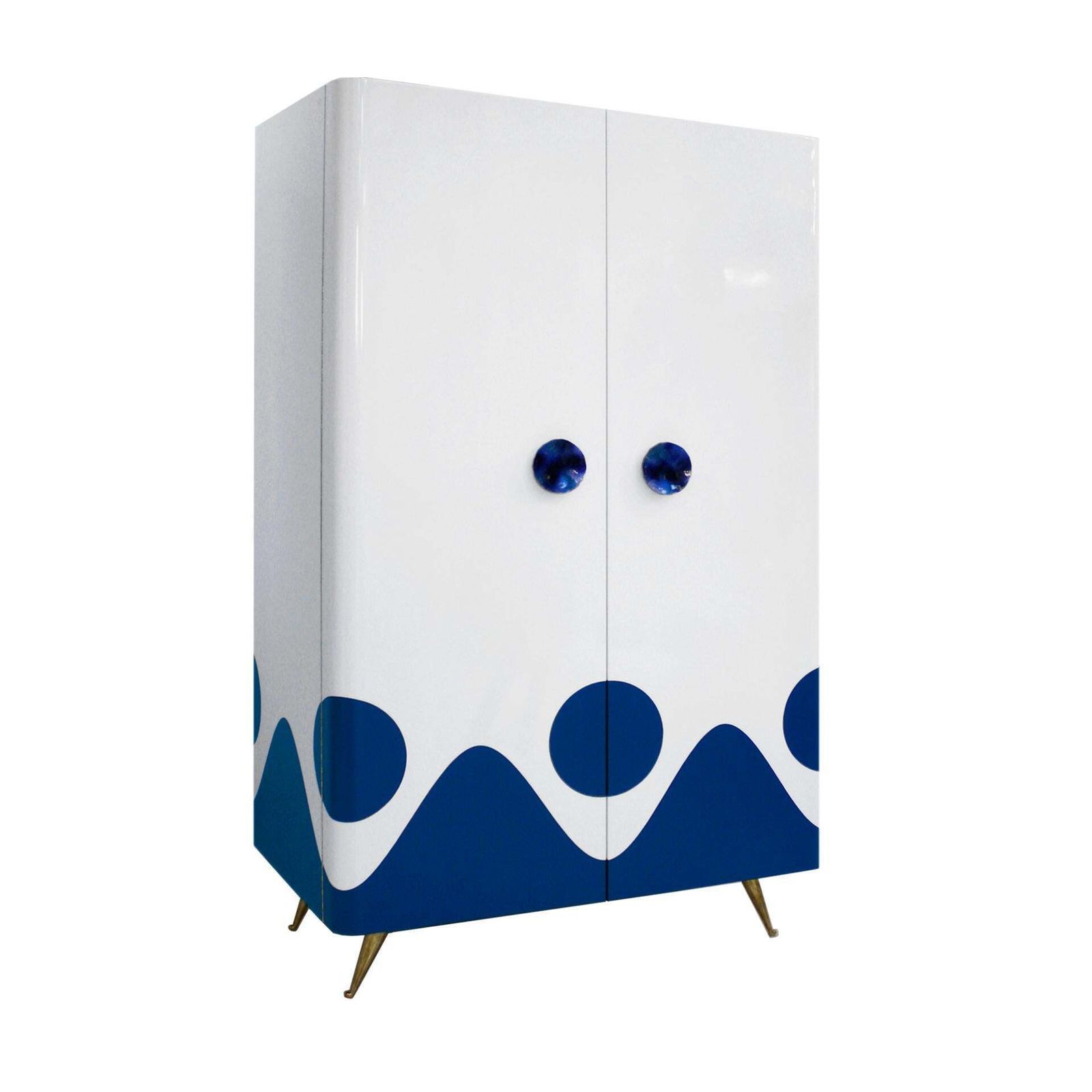 L.A. Studio Lacquered White Wood Paolo De Poli Handles Italian Drinks Cabinet photo furniture