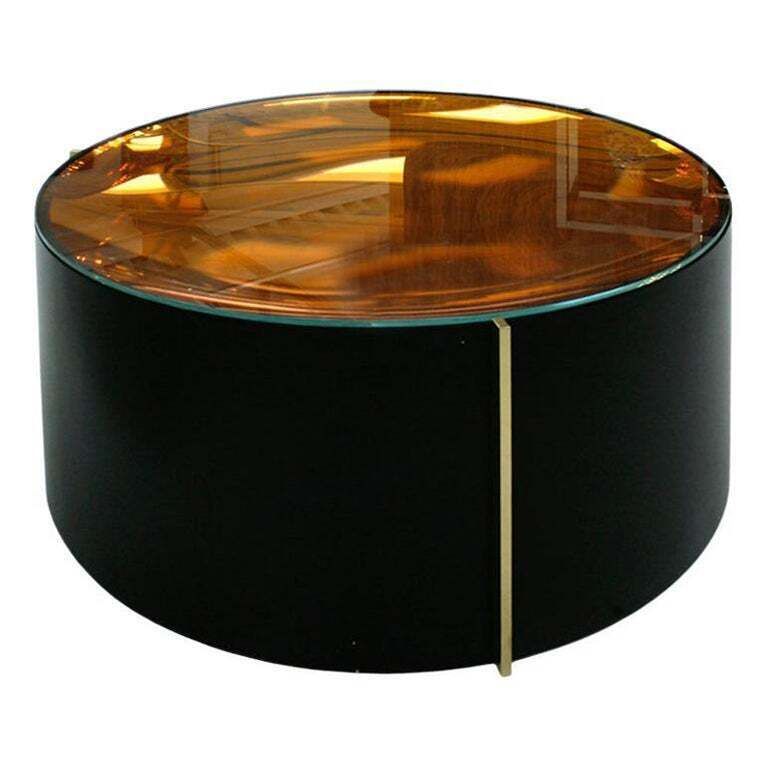 Mid Century Modern Style Colored Glass Metal And Brass Italian Coffee Table