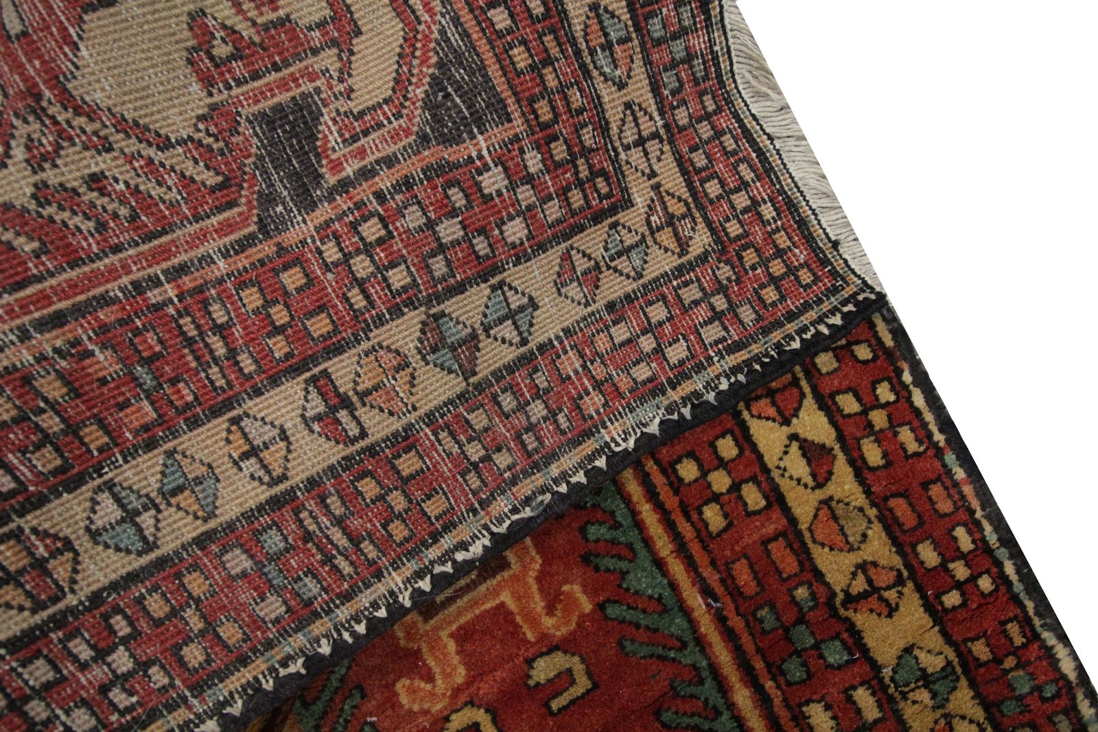 Red & Mustard Vintage Lankaran Geometric Wool Runner Rug 304 X 115 Cm photo furniture