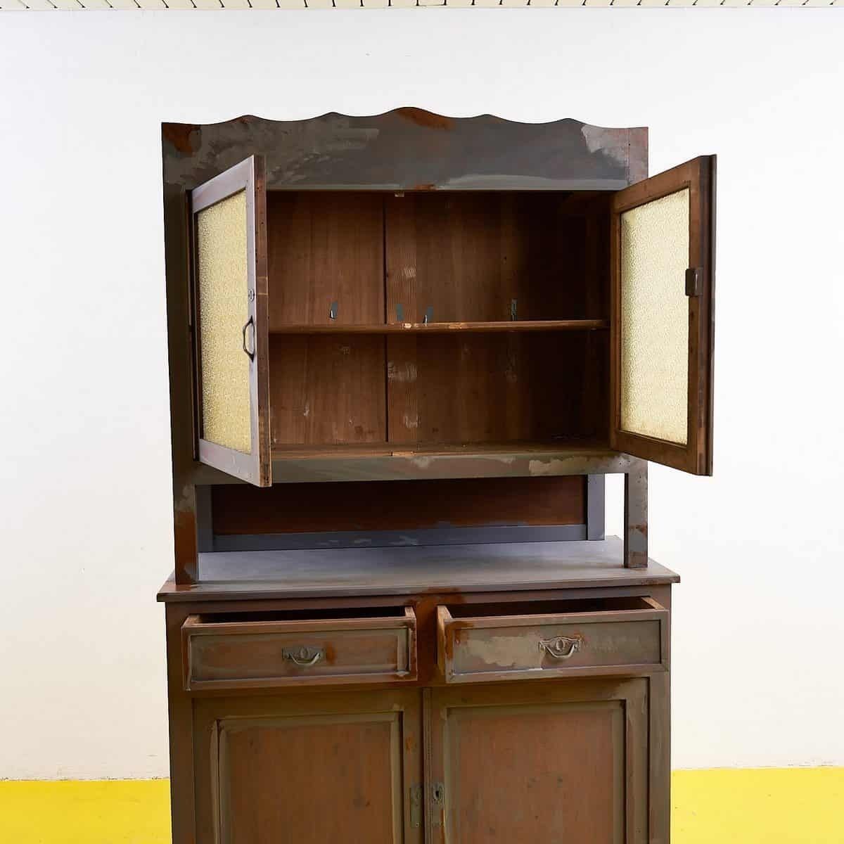 Vintage Wooden Sideboard With Showcases photo vinterior