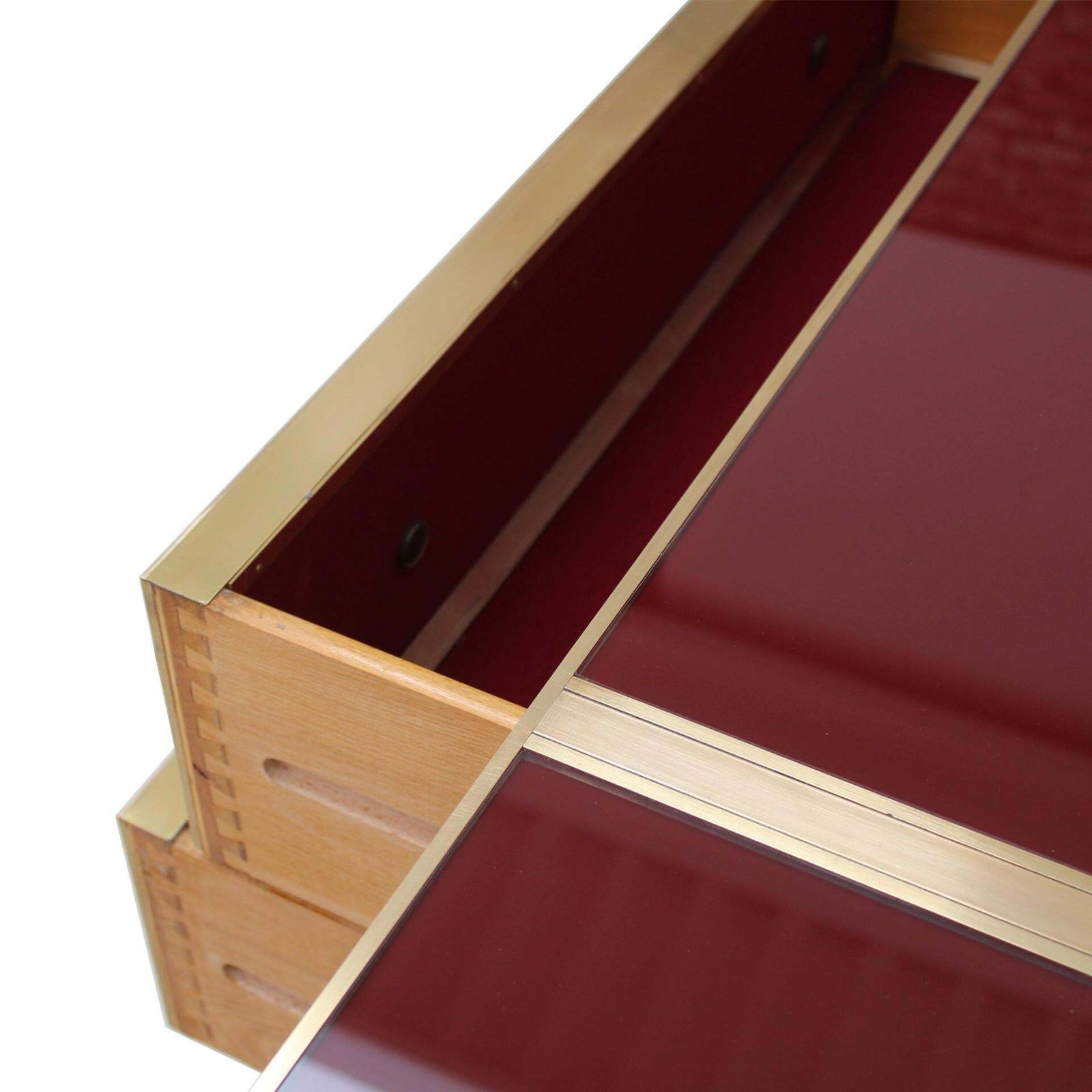 Midcentury Style Italian Sideboard Made Of Wood And Covered With Colored Glass photo vinterior