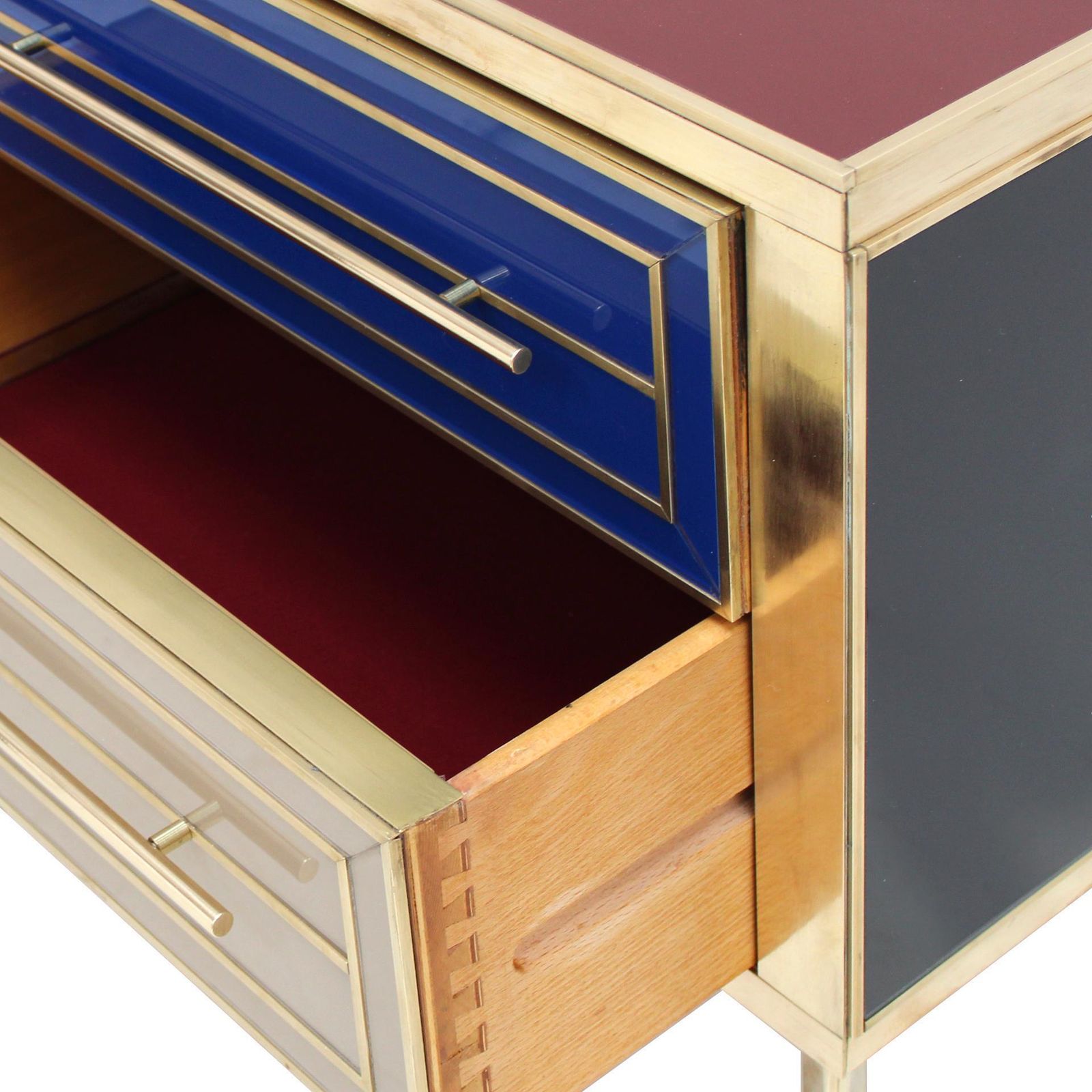 Midcentury Style Italian Sideboard Made Of Wood And Covered With Colored Glass photo buy