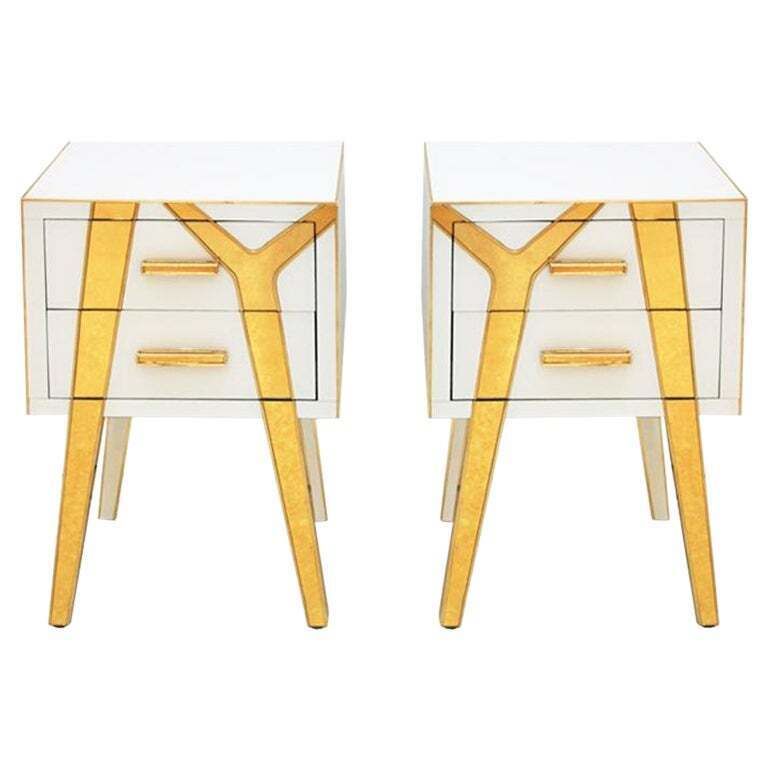 Contemporary Solid Wood And Glass Italian Pair Of Bedside Tables By L.A. Studio