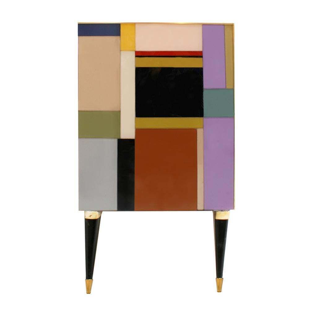 Mid Century Modern Style Murano Glass And Brass Italian Sideboard By L.A. Studio photo vinterior