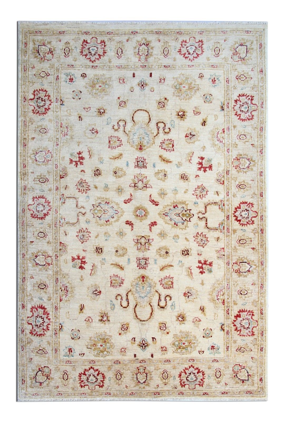 Cream Wool Area Rug, Handwoven Floral Carpet, Traditional Decor 190x128cm photo buy