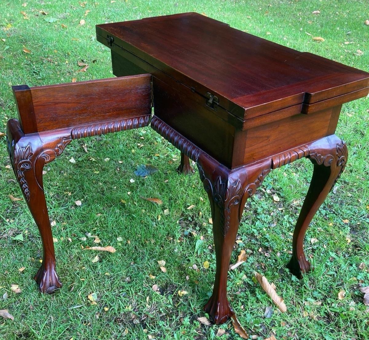 photo for sale Reproduction Chippendale Style Richly Carved Mahogany Games Table