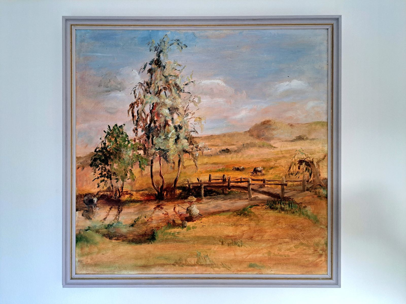 photo buy Vintage Oil Painting Of A Boy Fishing In A Rural Landscape