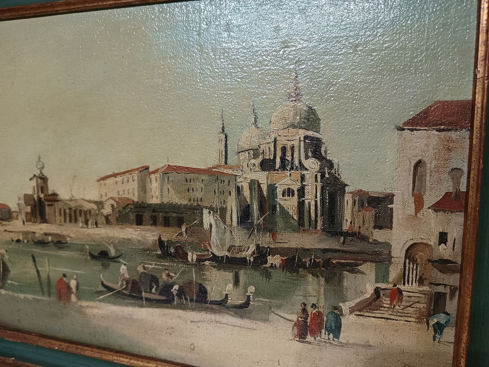 Antique Oil Painting Venitian Scene Santa Maria Della Salute Framed. photo furniture