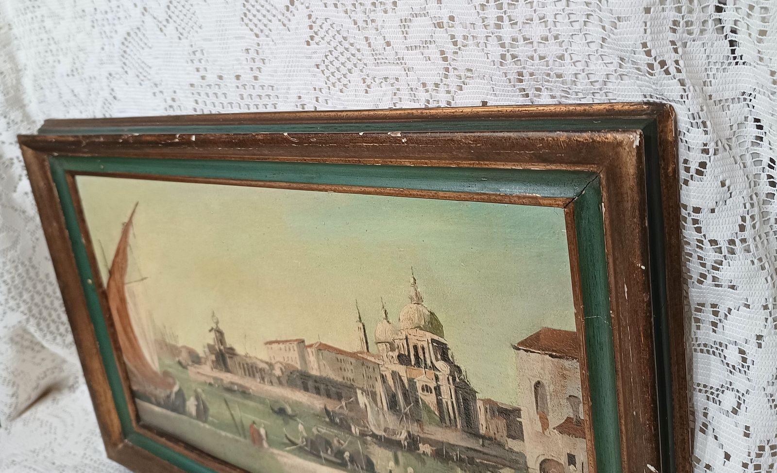 Antique Oil Painting Venitian Scene Santa Maria Della Salute Framed. photo 500.0