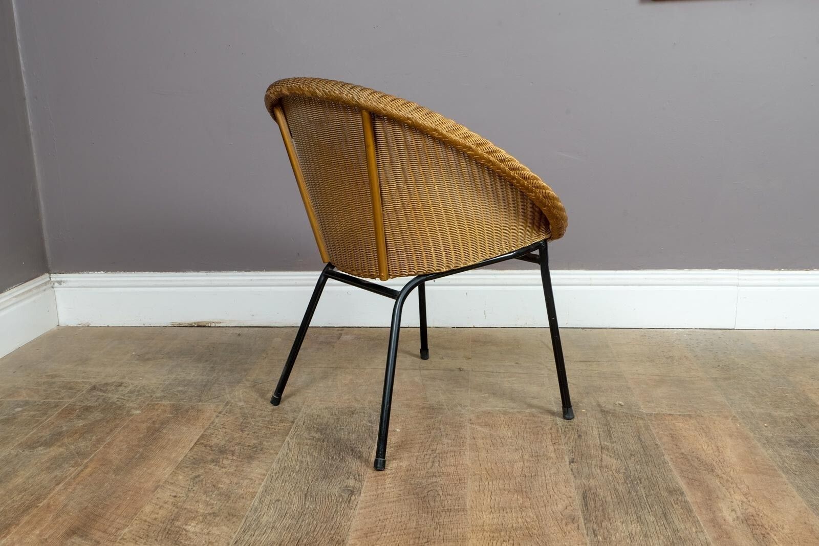 Vintage Lloyd Loom Lusty 1960s Gold And Black Metal Satellite Tub Chair Atomic photo Furniture