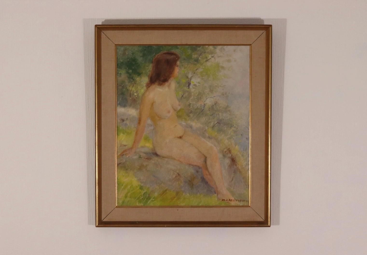 Art Original Norwegian Oil On Canvas – “Sitting Woman” By Karl Vilhelm Anstensen – Signed & Framed – 66 × 74 Cm (26.0" × 29.1") photo