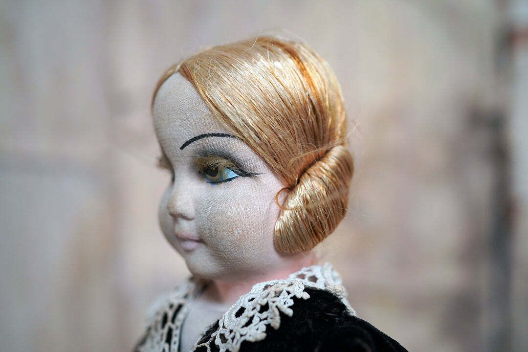 photo buy An Early 20thc Black Velvet French Boudoir Doll C.1920