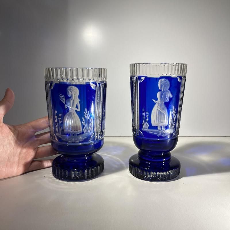 Boheems Kristallen Glazen, 1900, Set Van 2 photo Woonaccessoires