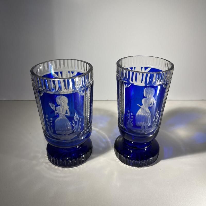 photo for sale Boheems Kristallen Glazen, 1900, Set Van 2
