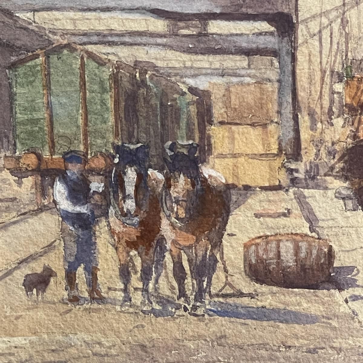 Emile Lhernault, Dock In Brussels, Aquarel, Jaren 1910 photo vinterior