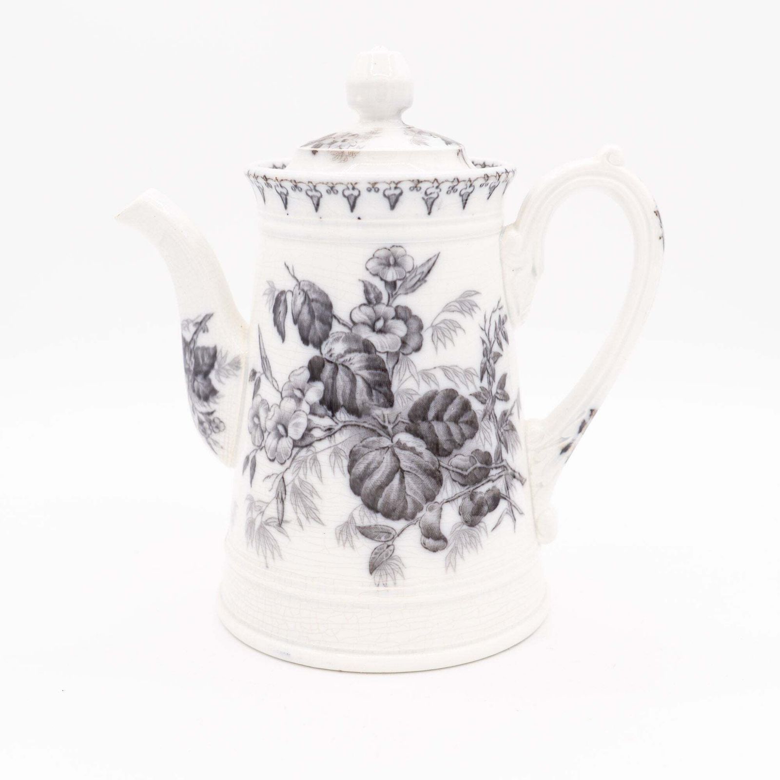 Antique French Teapot   Black Transferware “Flore"   U&C Sarreguemines   1880s