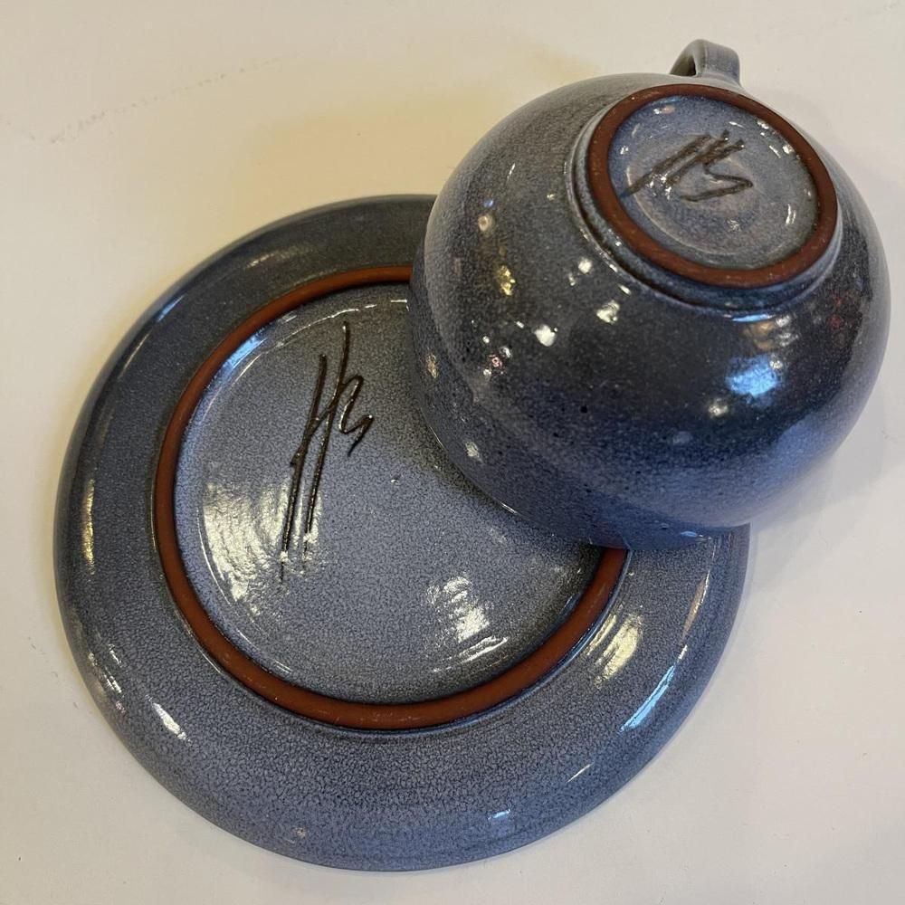 Blue Glazed Ceramic Coffee Service By Bernard Thiran, 1970s, Set Of 17 photo vinterior