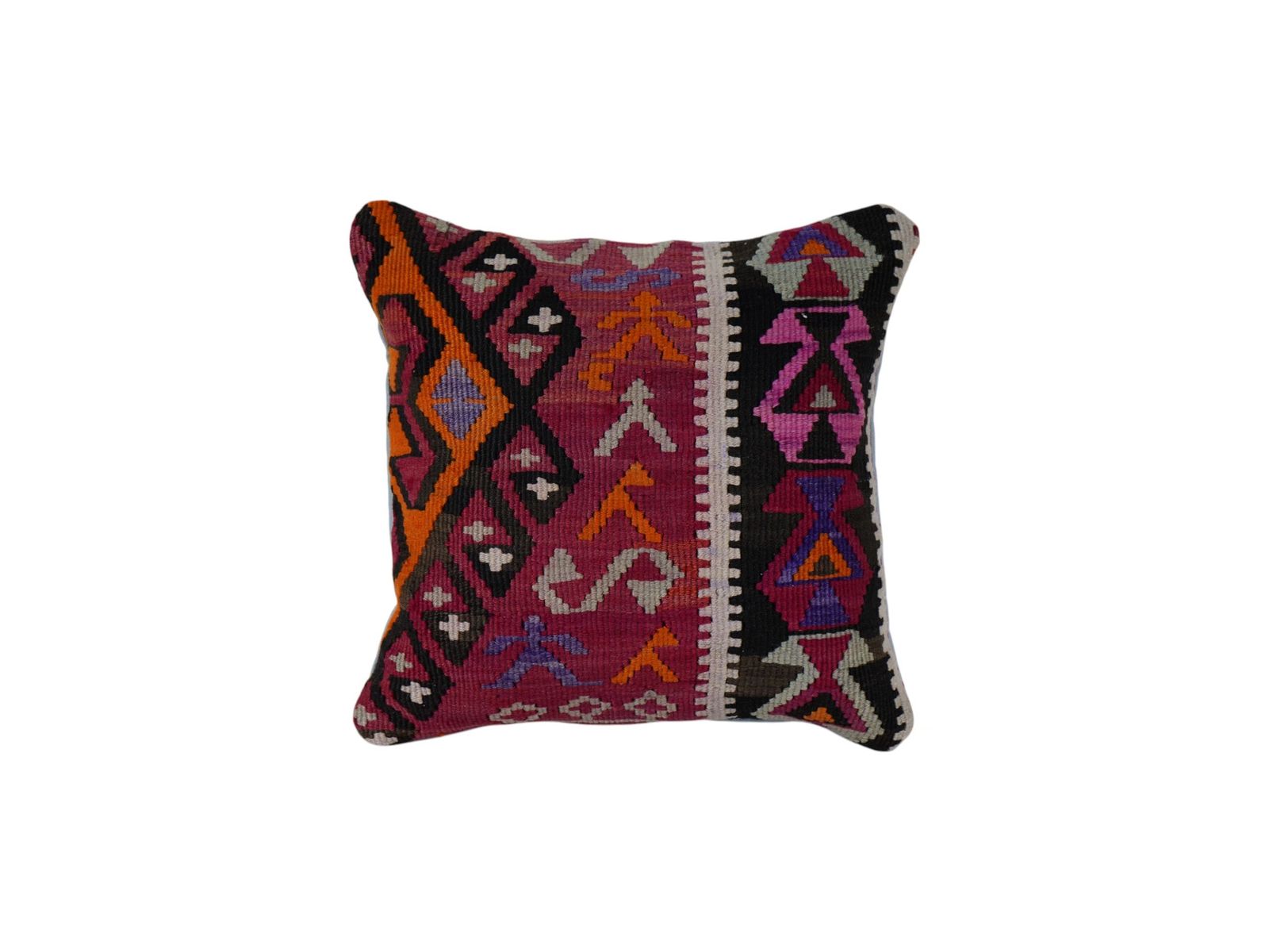 Turkish Kilim Square Pillow Cover, Boho Tribal Geometric Handmade Cushion