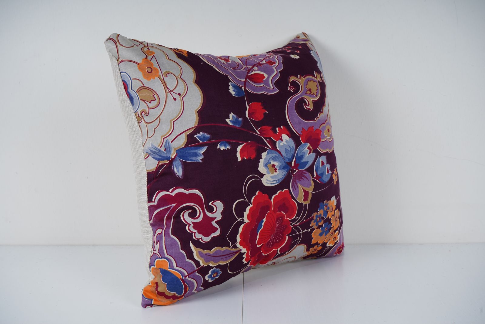 Old Uzbek Trade Cloth Pillow, Vintage Floral Roller Print Cushion Cover On Cotton photo furniture