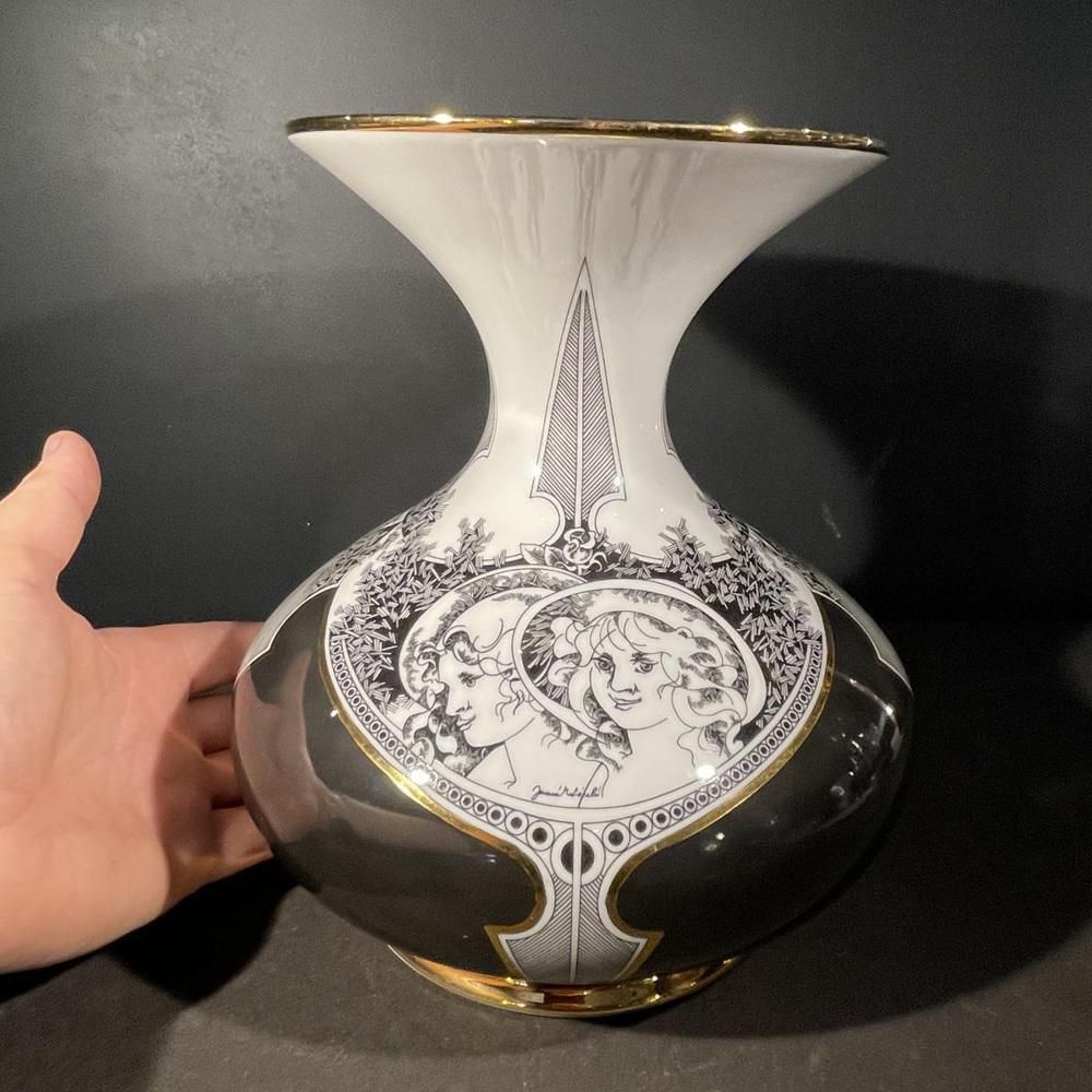 Large Golden Porcelain Vase By Change Szasz For Hollohaza, Hungary, 1970s photo for sale