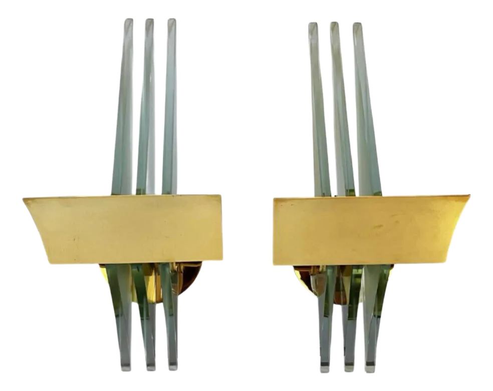 Hollywood Regency Wall Lights In Gilded Brass Bases, 1970, Set Of 2