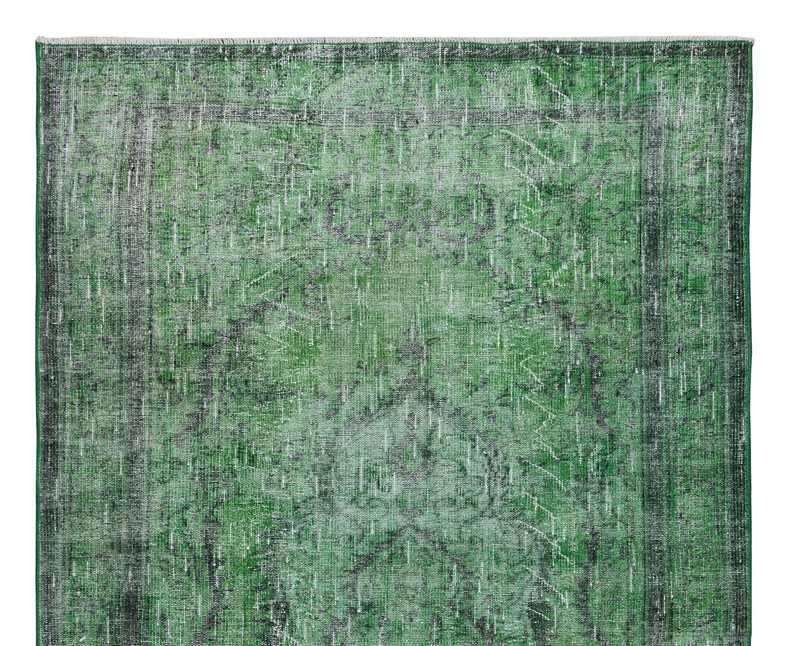 5.6x9.6 Ft Distressed Handmade Vintage Central Anatolian Rug Over Dyed In Green photo for sale