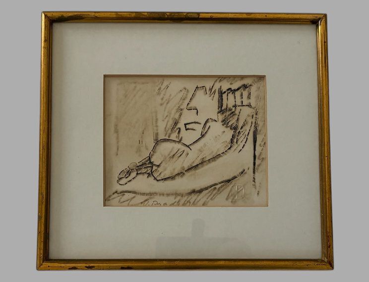 V. Prado (Mexican, 1991) – Pair Of Modernist Figurative Drawings photo for sale