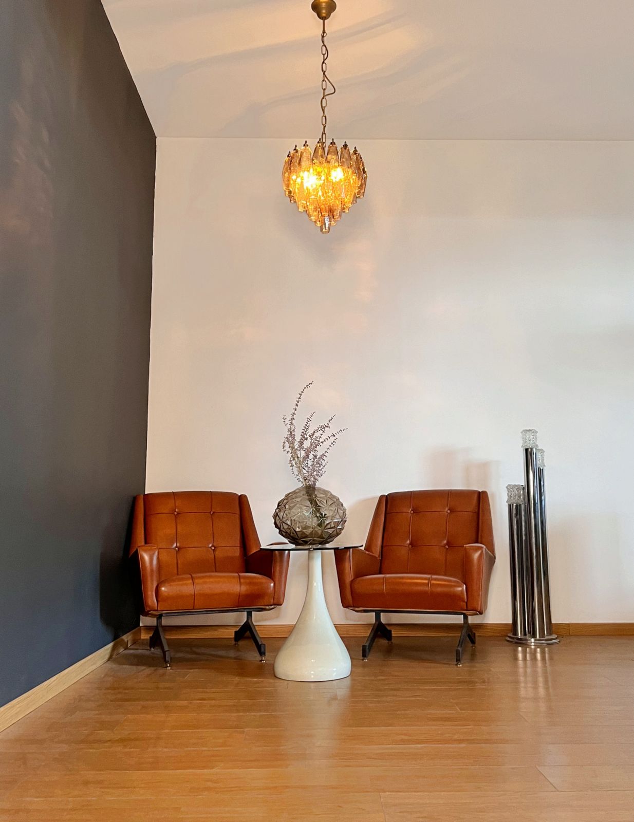 Elegant Murano Poliedri Chandelier   Carlo Scarpa Design   Smoked Glasses photo vinterior