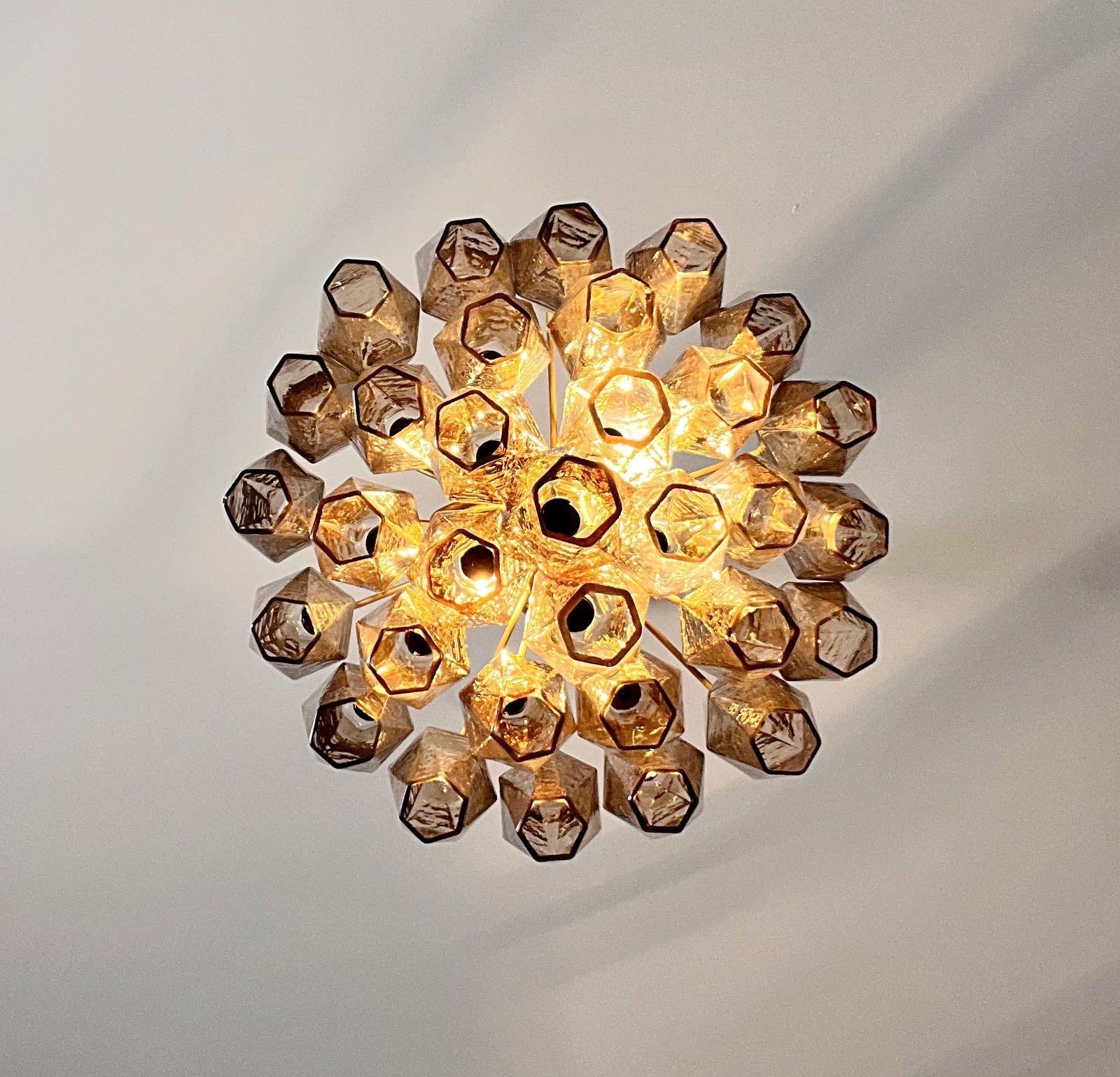 photo for sale Elegant Murano Poliedri Chandelier   Carlo Scarpa Design   Smoked Glasses
