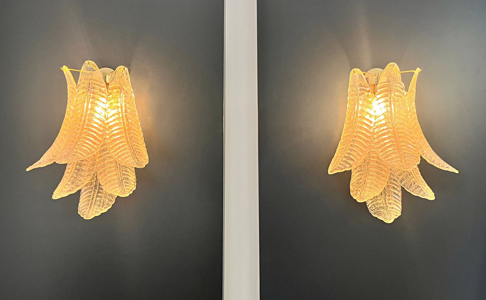 Pair Of Vintage Murano Felci Wall Sconces – Gold Glass Petals photo vinterior