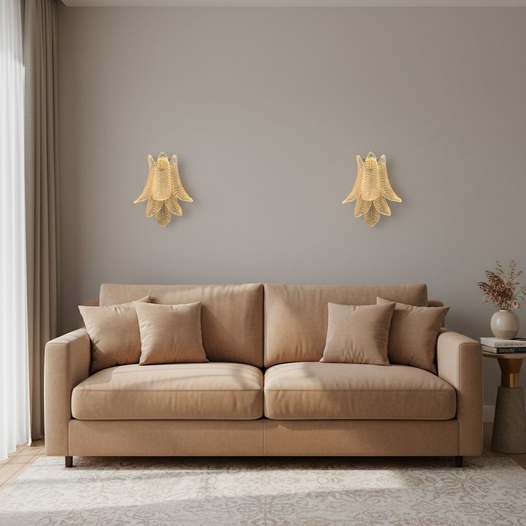 440.0 Pair Of Vintage Murano Felci Wall Sconces – Gold Glass Petals photo