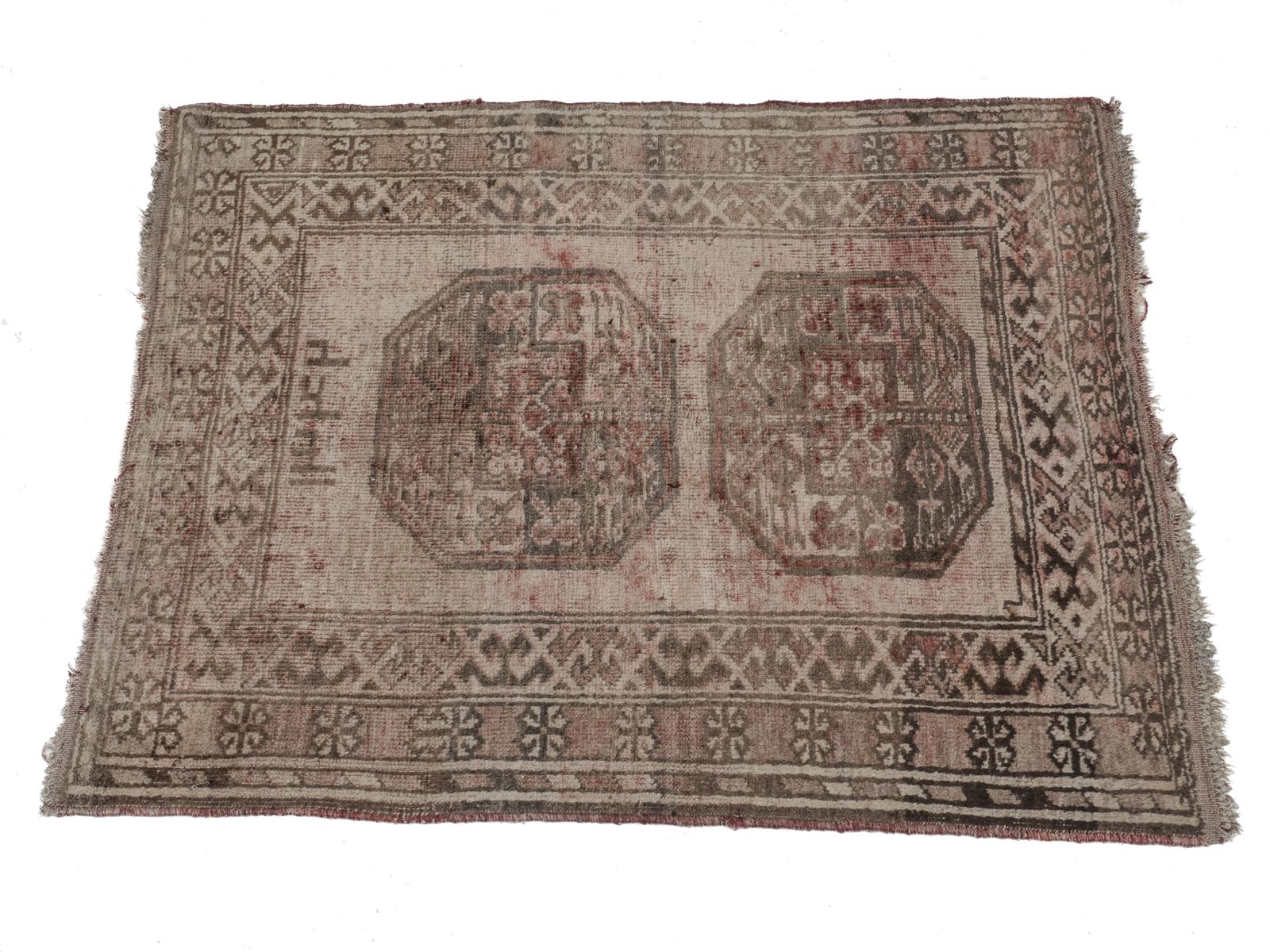 Antique Afghan Aqcha Wool Rug, Dated 1347 Ah (Circa 1928) – Soft Faded Patina, 3'11' X 2'11" photo vintage