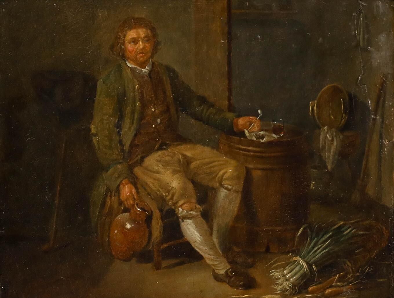 Attrib. Michel Nicolas Lepicie (1735 1784) Oil, The Drunken Grocer photo furniture