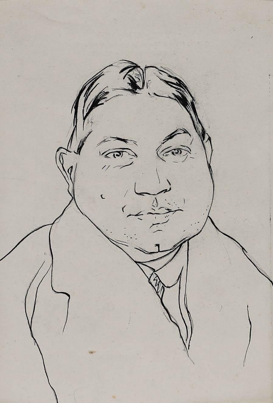 Belgian School Early 20th Century Pen And Ink Drawing Portrait Of A Gentleman photo furniture