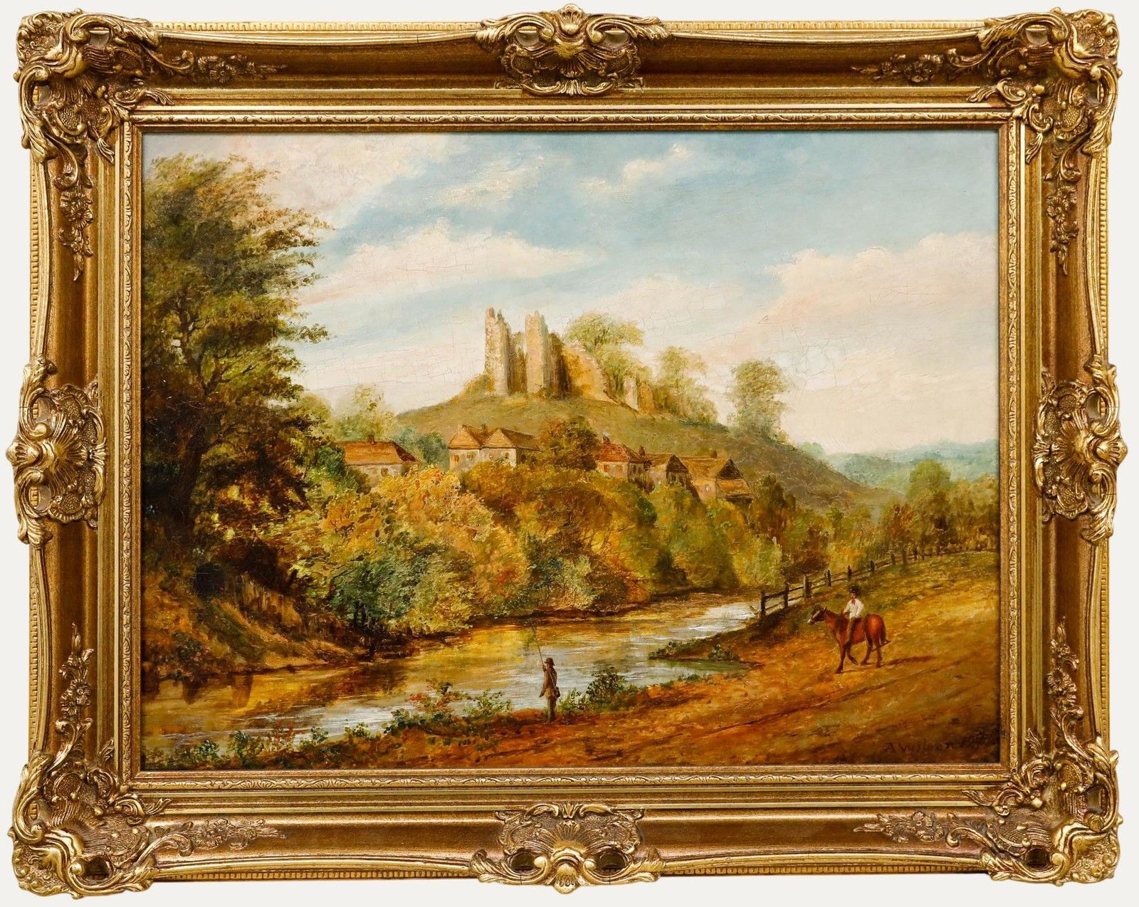 A. Wilson Framed 19th Century Oil, Fishing By The Ruins