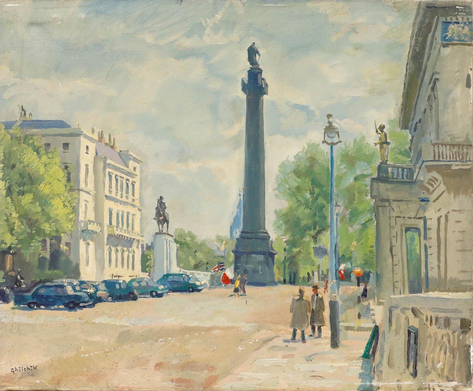 David Ghilchik (1892 1974) Mid 20th Century Oil, Duke Of York Monument photo furniture