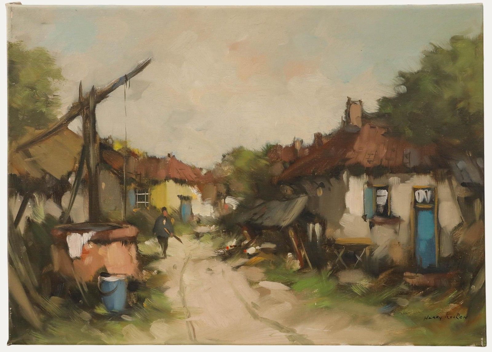 Harry Kooren Early 20th Century Oil, Figure In A Farmyard
