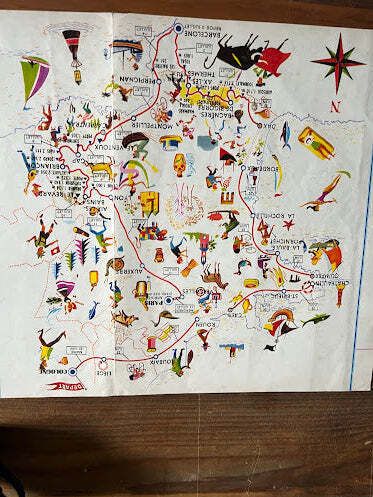 Vintage Original Tour De France Route Map, 1965, Louison Bobet photo Art