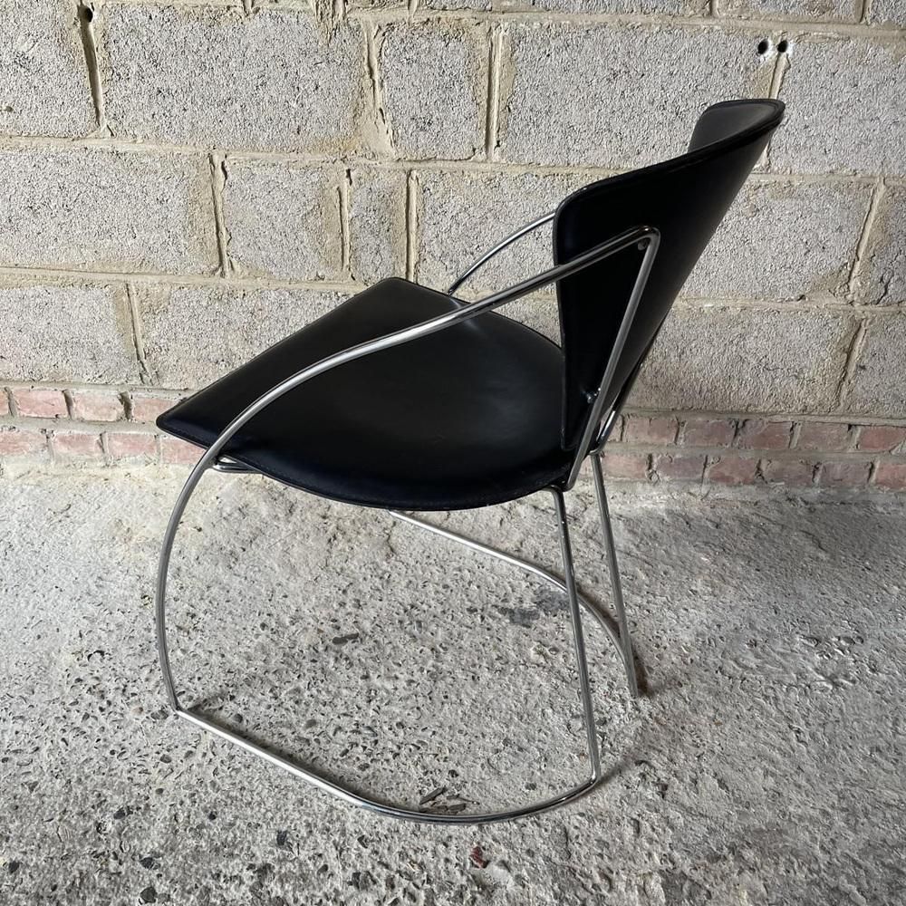 Vintage Chromed Steel & Black Skai Chairs, 1980s, Set Of 4 photo 2000.0